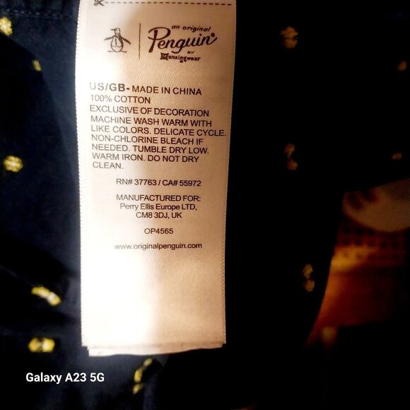 Original Penguin Mens Navy Polka Dot Button-Down Shirt L/G 100% Cotton Short Sle - Picture 5 of 7